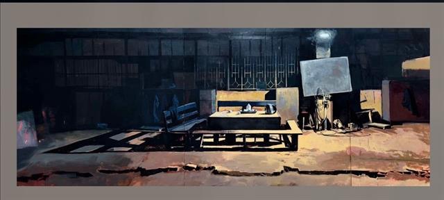 Artist displays factory-made paintings