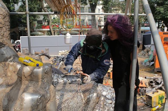 Artwork crafted from tree uprooted by Typhoon Yagi