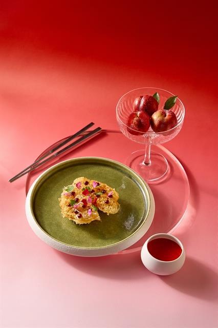 Crispy taro duck dumpling with plum sauce