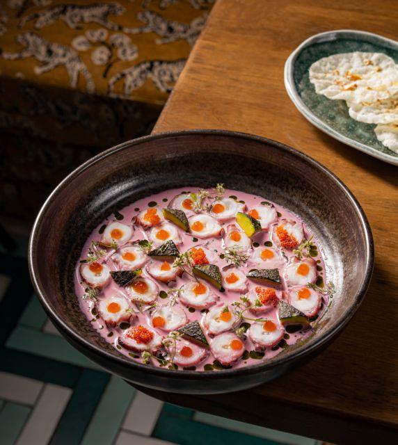 Octopus Tiradito with Black Olive Tiger Milk