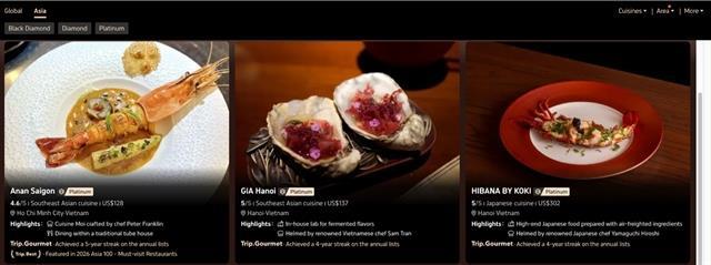Three Vietnamese restaurants named in fine dining list